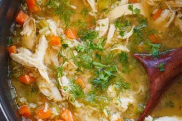 Chicken and Rice Soup in a soup pot