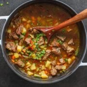 Vegetable Beef Soup in a soup pot