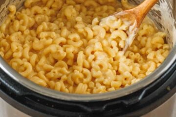 Instant pot with mac and cheese and serving spoon