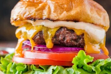 Hamburger with cheese served with fries