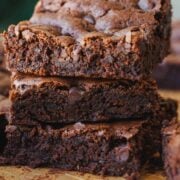 Zucchini brownies stacked to serve