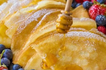 Crepe Recipe drizzled with honey and served with berries