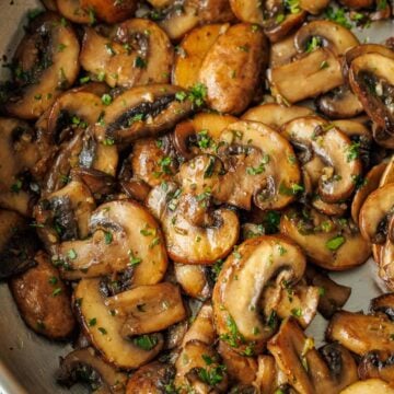 Sliced saut&eacute;ed mushrooms