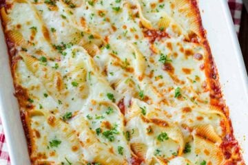 Stuffed Pasta Shells in casserole dish