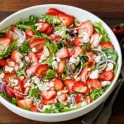 summer Strawberry salad recipe with feta, red onions and fresh strawberries