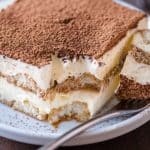 Slice of Italian Tiramisu cake on a plate