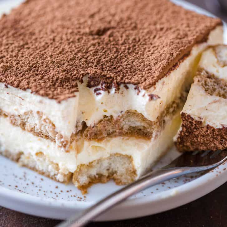 Slice of Italian Tiramisu cake on a plate