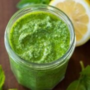 Pesto Sauce Recipe in glass jar