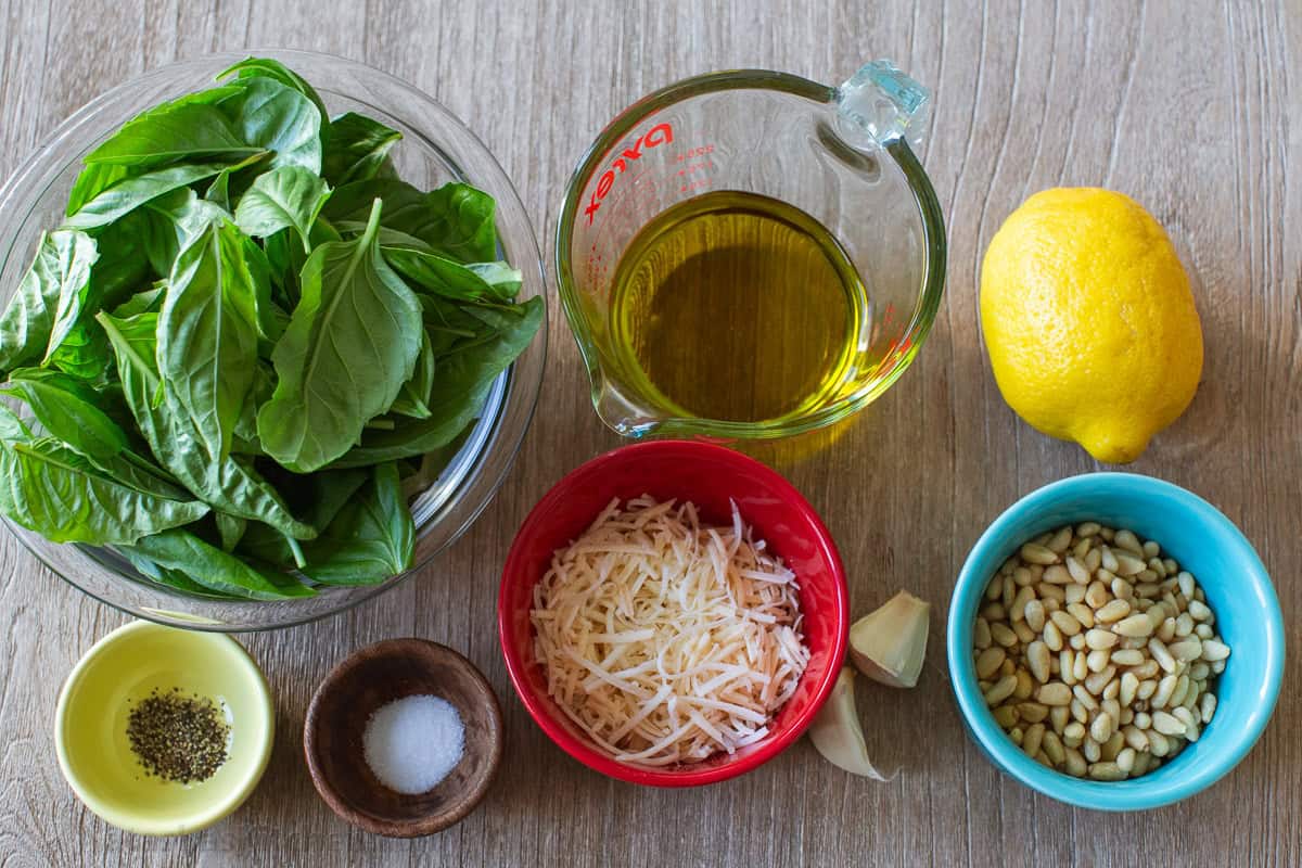 Ingredients for homemade pesto sauce