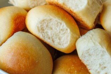 Sourdough Dinner Rolls pulled apart and served in a white bowl