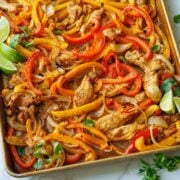 how to make sheet pan chicken fajitas with bell peppers, chicken and homemade fajita seasoning
