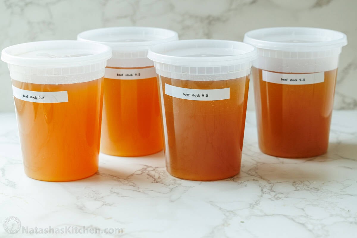 Easy homemade beef stock recipe in the slow cooker, stovetop or Instant Pot. This beef bone broth is healthy and flavorful! Boost any recipe.