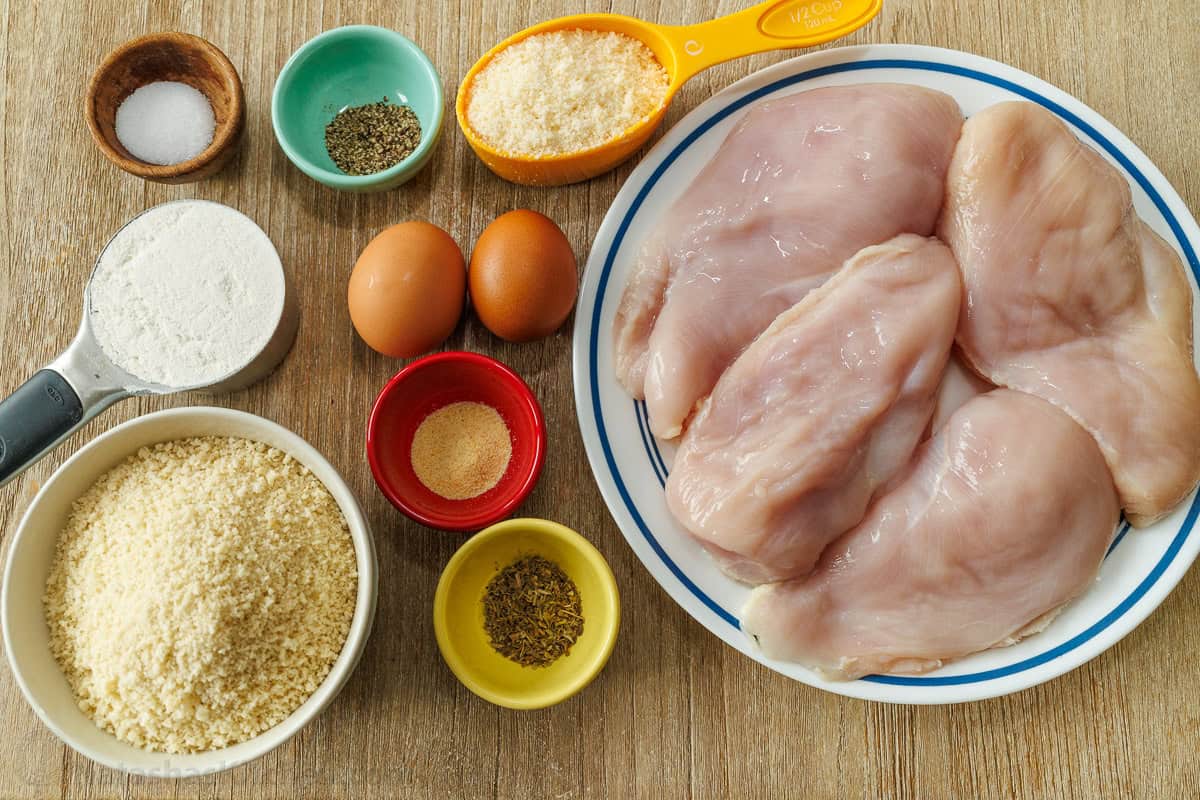 Easy breaded chicken cutlets recipe ready in under 30 minutes. Crispy on the outside with juicy chicken inside. Kid-friendly chicken dinner! Breading ingredients including meat, salt, pepper, parmesan cheese, flour, eggs, garlic powder, Italian seasoning and panko