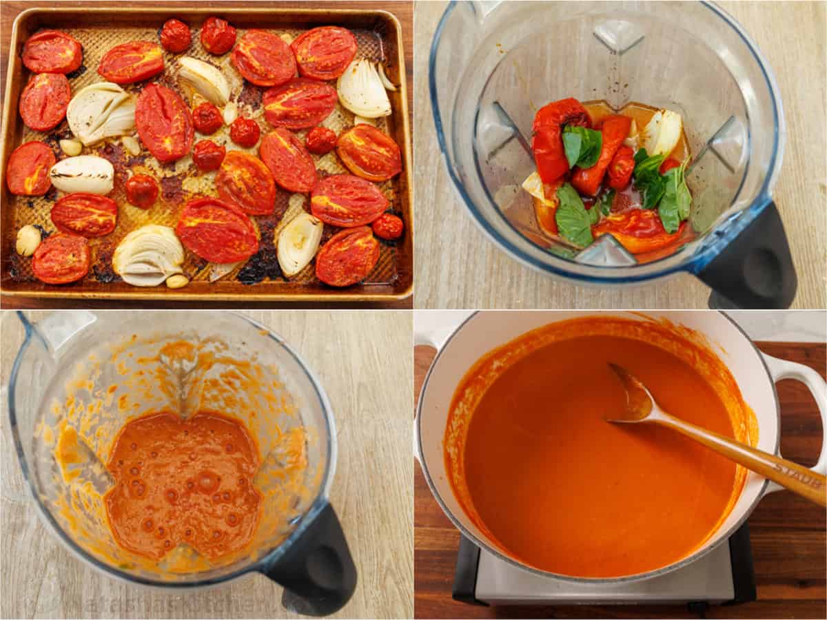 Roasted tomato soup has layers of delicious flavor for a creamy satisfying and easy dish. Pair with Grilled Cheese for the best Fall recipe. Step-by-step photos for how to roast tomatoes for easy Roast Tomato Soup
