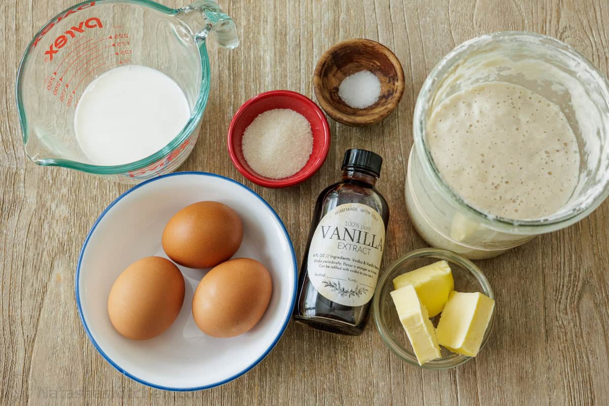Easy Sourdough Dutch Baby pancake recipe using sourdough discard. Blend or whisk the batter, and it cooks up puffy and golden in the oven. Ingredients for German Pancakes using discard, milk, eggs, sugar, salt, vanilla extract and butter