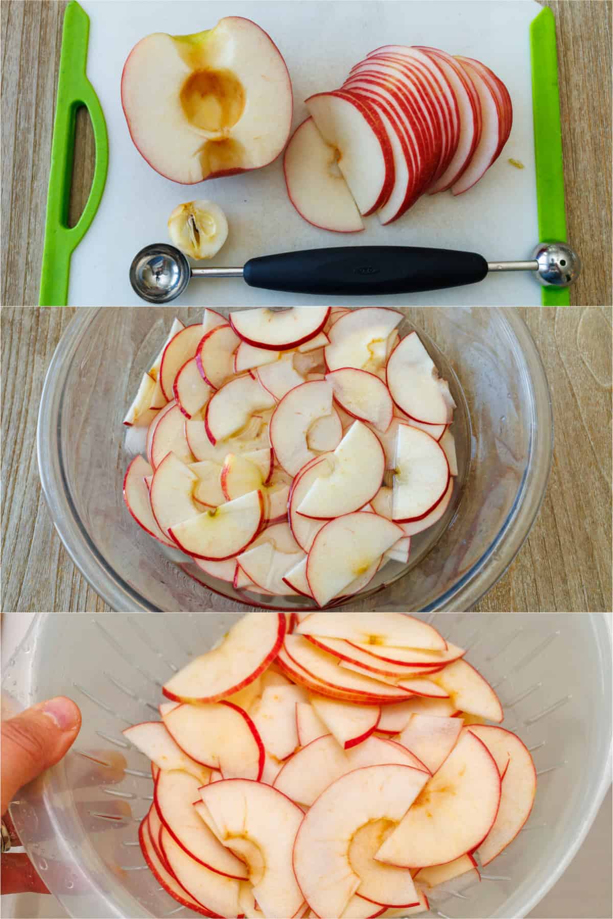 Photos on how to core and slice fruit for baking