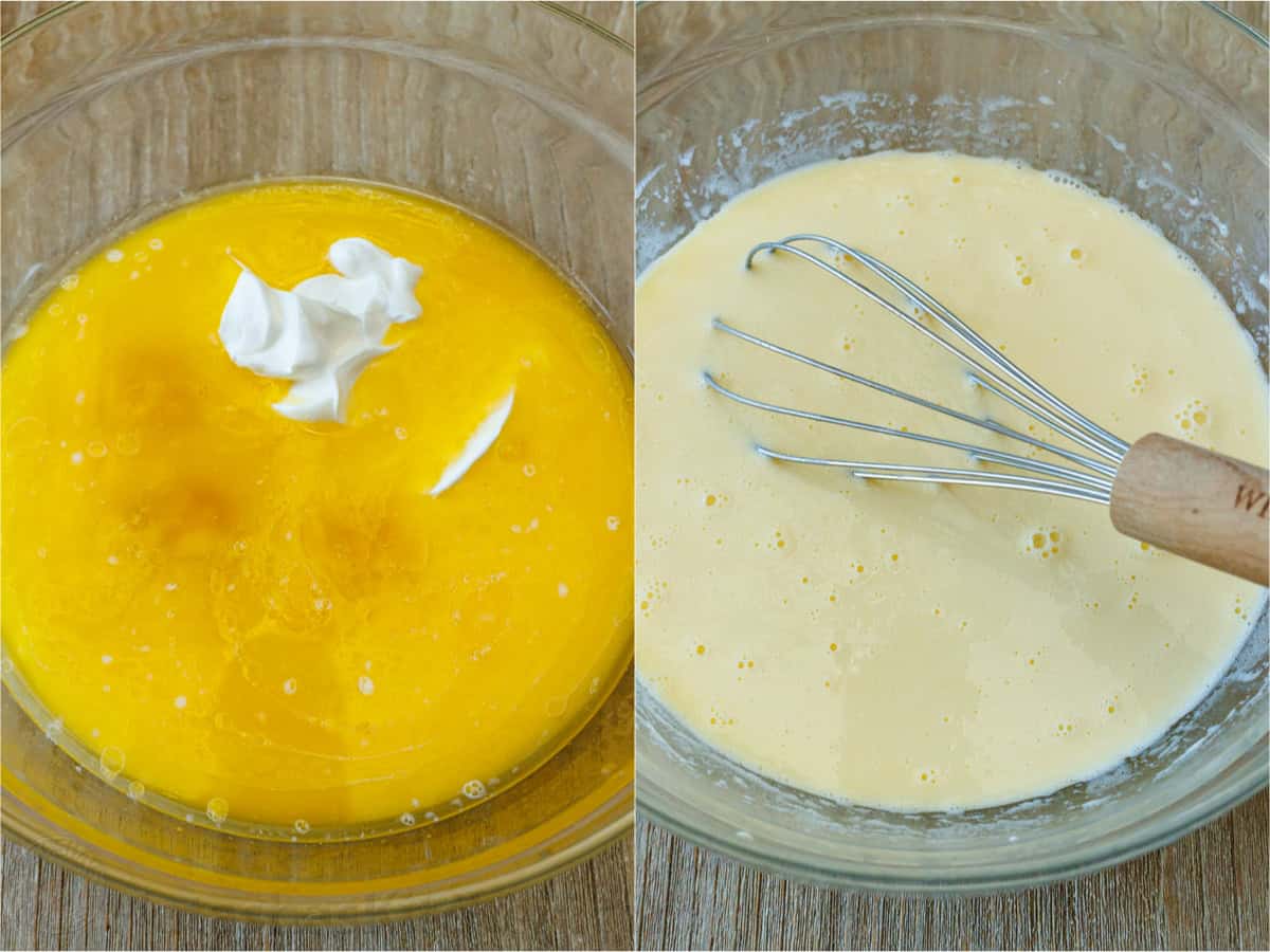The best homemade cornbread recipe is easy to make with pantry staples. Serve with your favorite holiday or BBQ menu and honey butter on top. side-by-side whisking batter for BBQ side dish