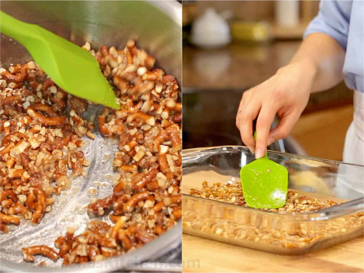 Easy Strawberry Pretzel Salad is a crowd-favorite dessert recipe at parties and picnics! Easy make-ahead directions everyone will love! How to make strawberry pretzel salad using crushed pretzels mixed and pressed into the dish