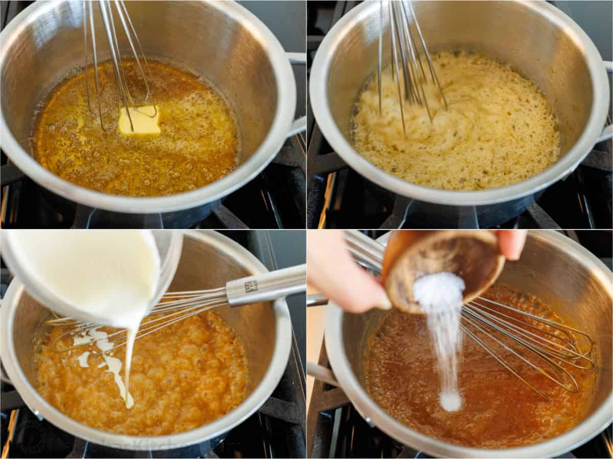 step by step How to make caramel sauce at home in a sauce pan with butter, cream and salt