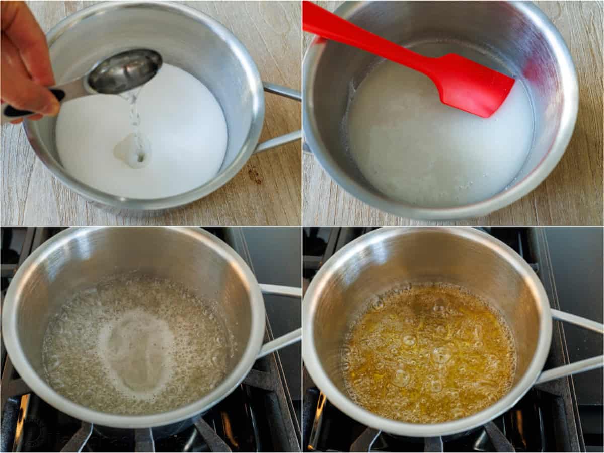 Step by step directions on how to boil sugar and water to make simple syrup