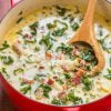 Pot of Zuppa Toscana homemade soup