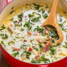 Pot of Zuppa Toscana homemade soup