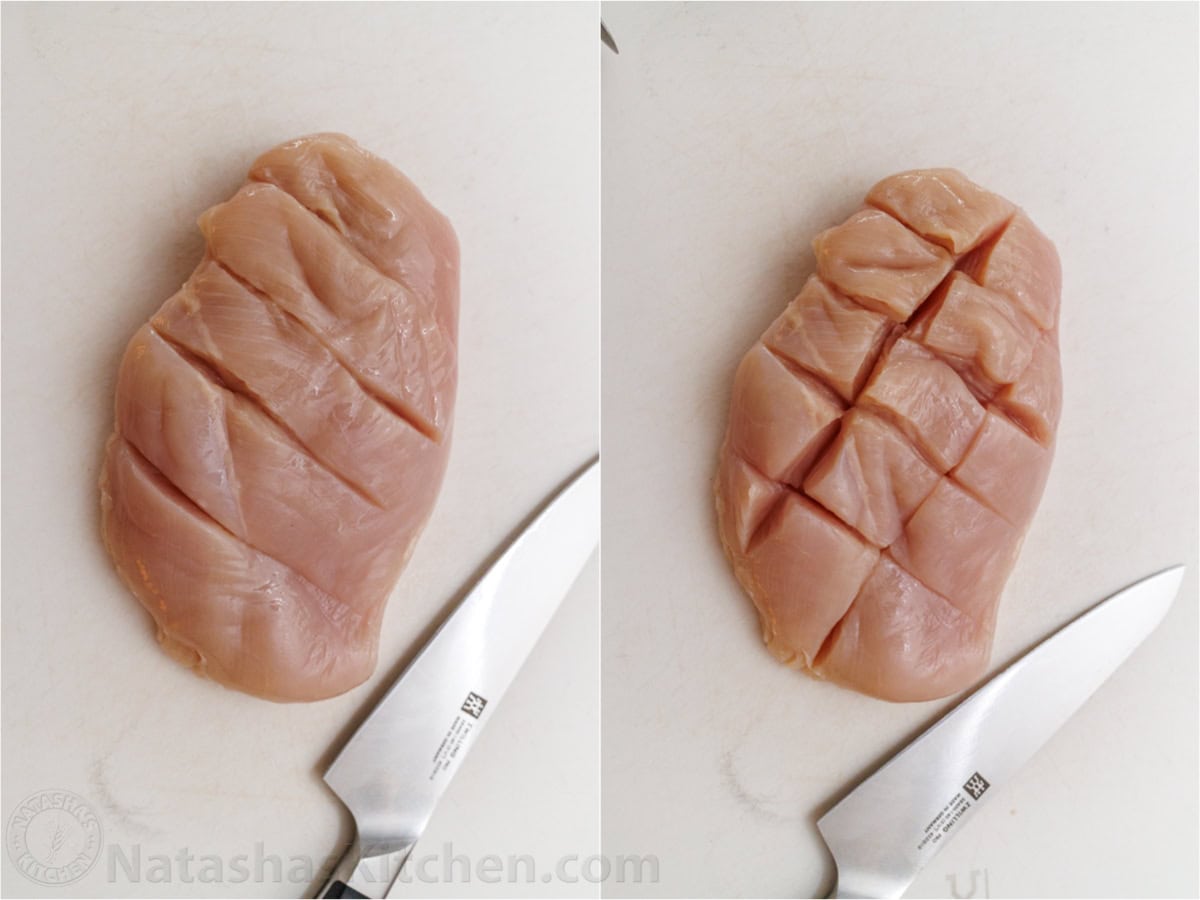 how to score chicken breast with a sharp knife
