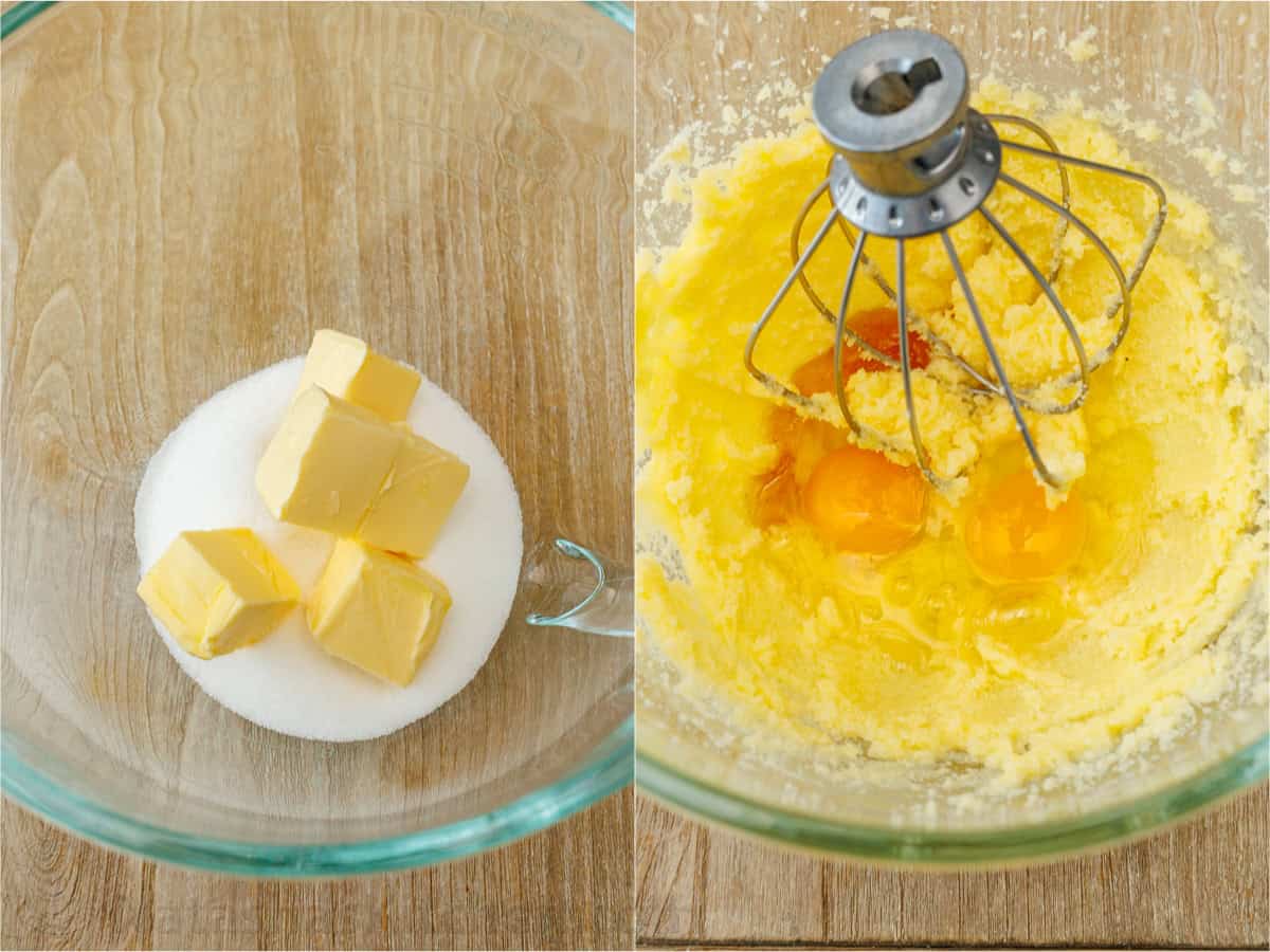 mixing butter, sugar and eggs to begin a batter