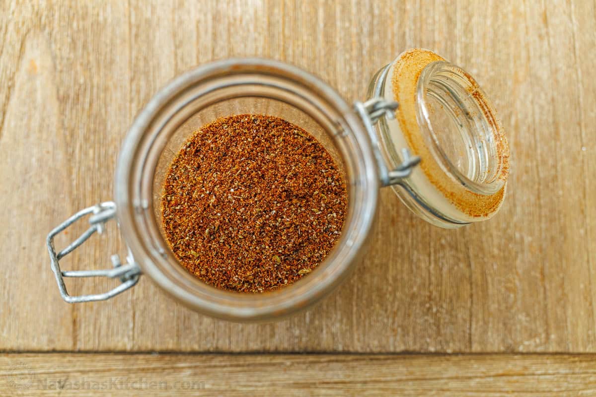 Homemade taco seasoning in a small jar