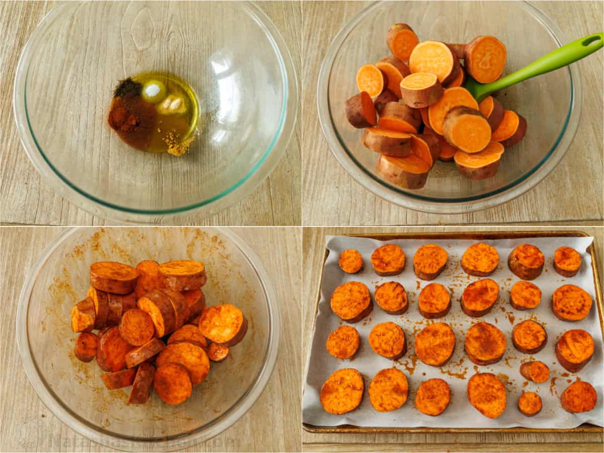 How to make season sliced sweet potato for baking