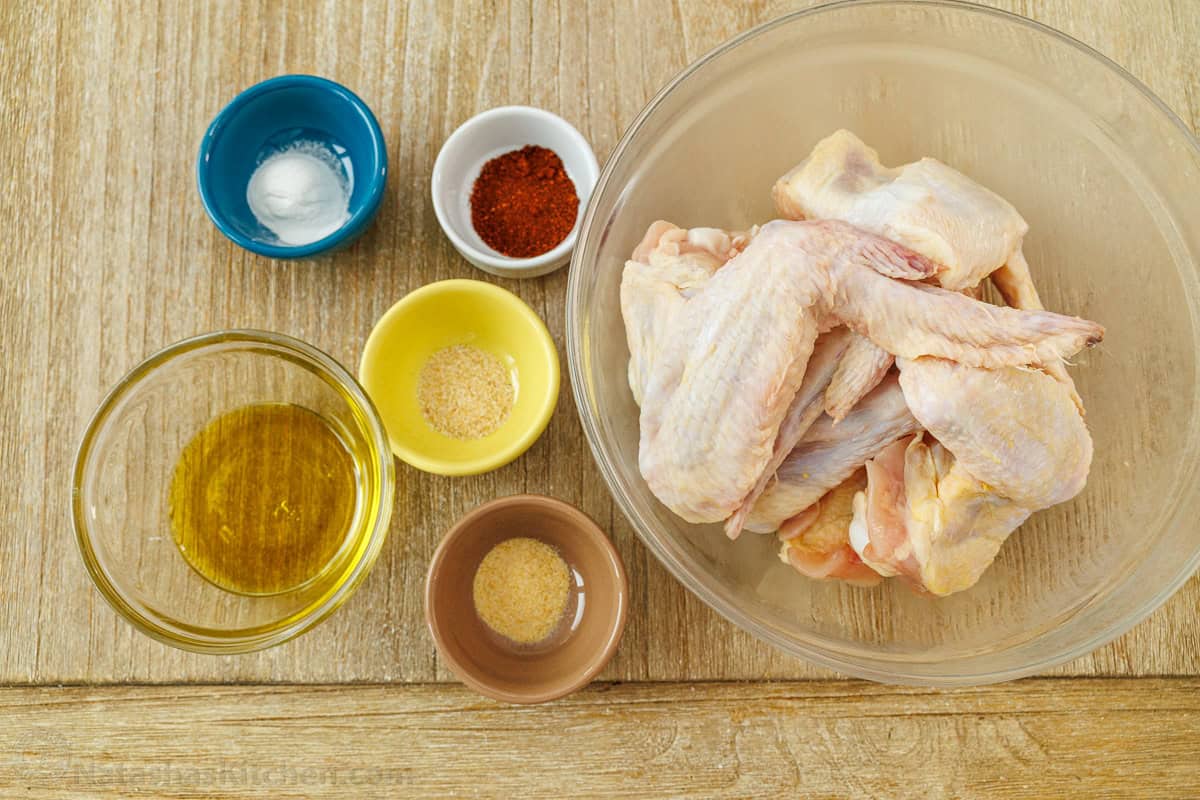 Ingredients for Air Fryer Chicken wings with whole wings, and spices