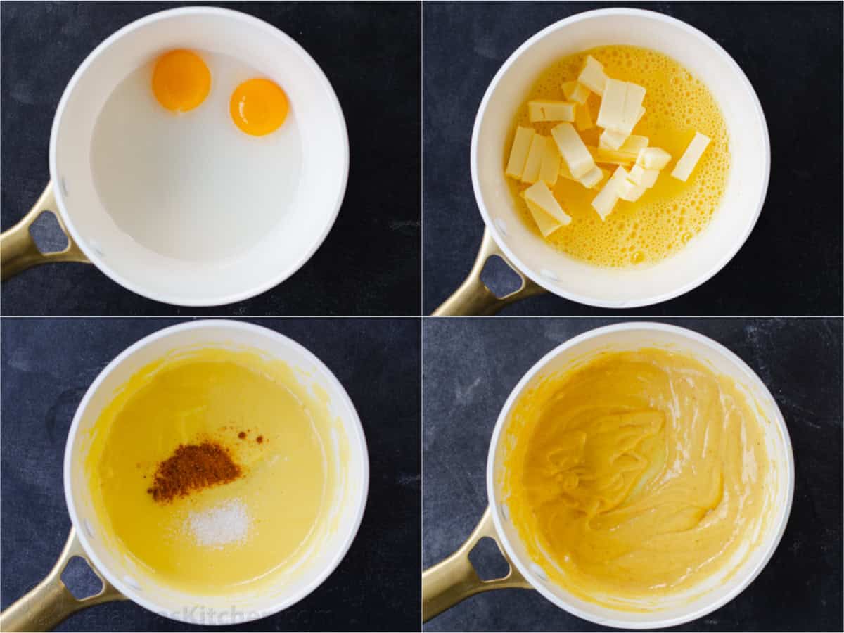 how to make a egg-based sauce in a small sauce pan.