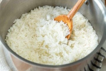 Cooked White Rice in a saucepan