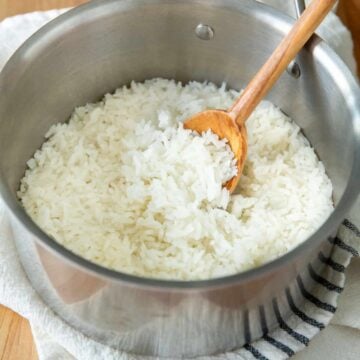 Cooked White Rice in a saucepan