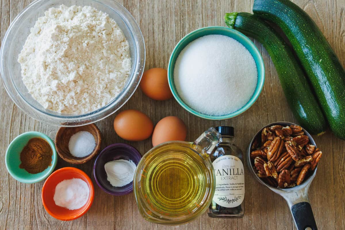 Ingredients for homemade zucchini bread