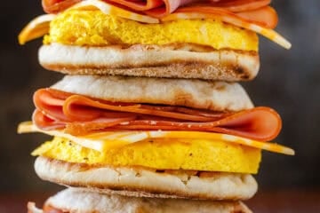 Stack of freezer breakfast sandwiches