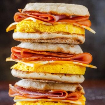 Stack of freezer breakfast sandwiches