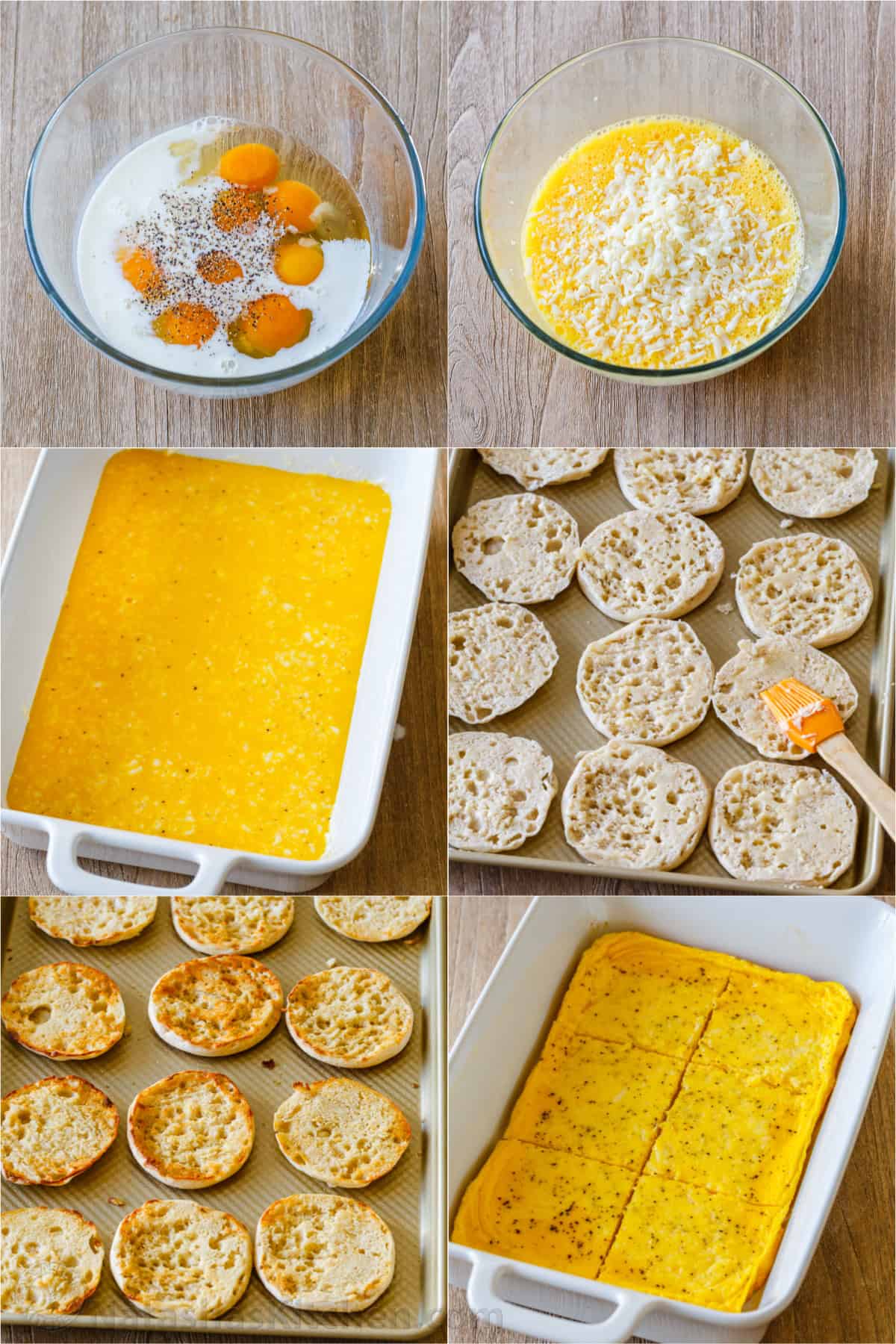 Step by step collage how to make frozen breakfast sandwiches