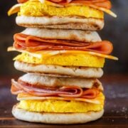 Stack of freezer breakfast sandwiches