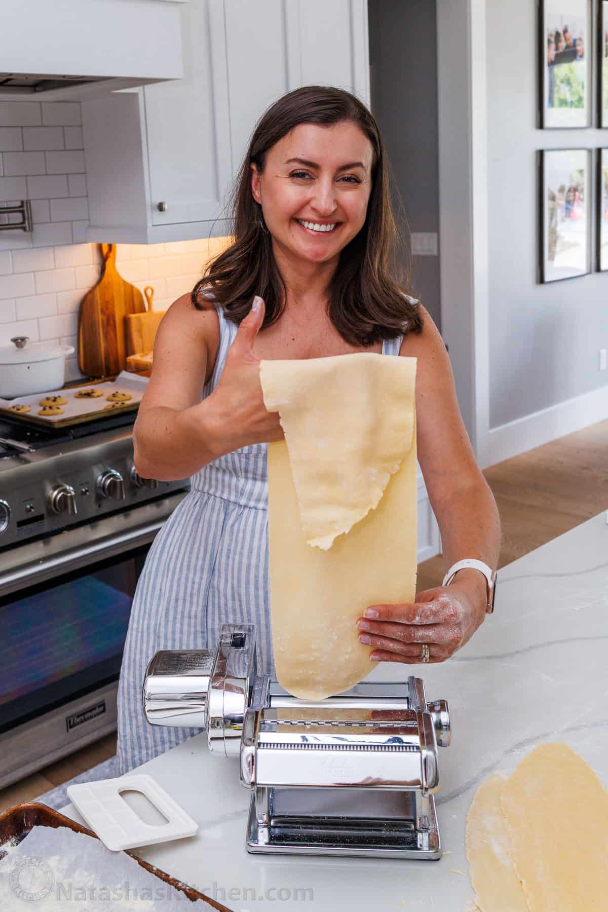 Natasha rolling homemade pasta dough