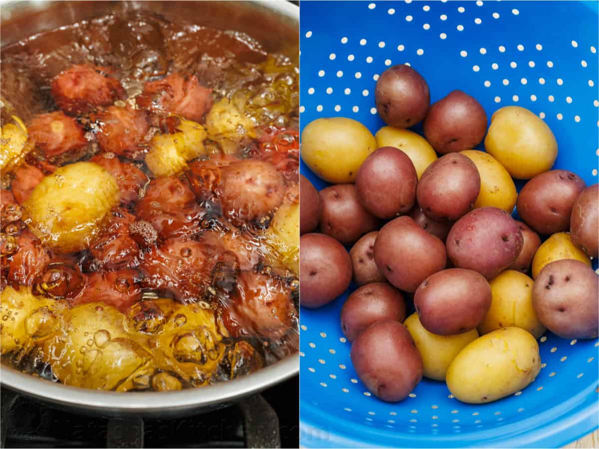how to cook potatoes in boiling water and then trained potatoes in a colander