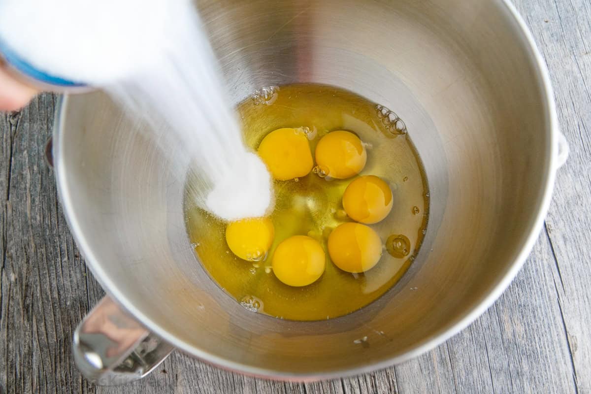 combining eggs and sugar