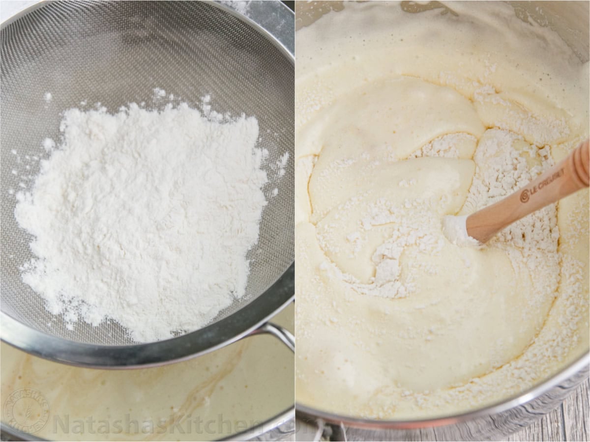 folding flour into batter