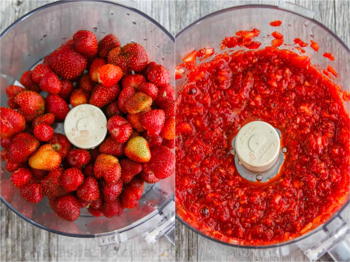 blending strawberries in food processor