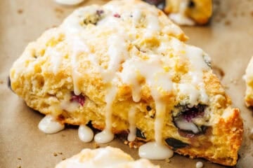 Blueberry scones drizzled with lemon glaze