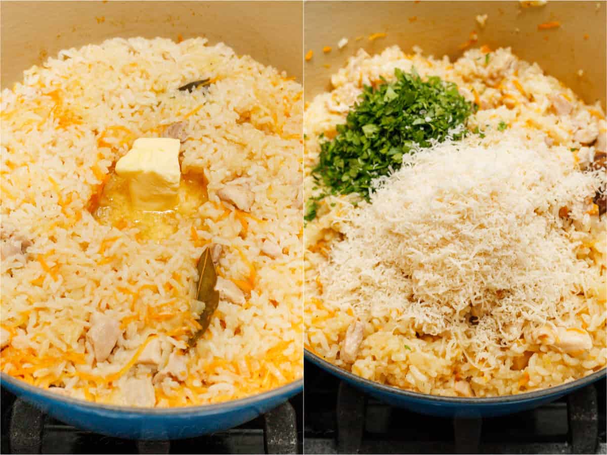 Adding butter, parsely and Parmesan cheese to the crock pot dinner