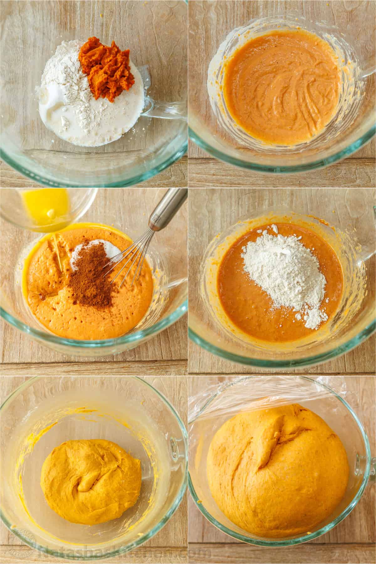 Side-by-side images of How to mix dough for Fall spiced pastry